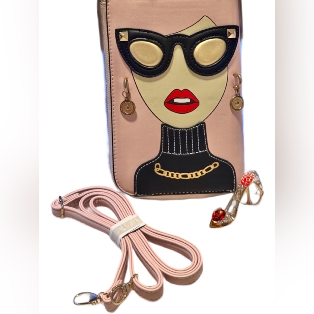 Playful Pink Lady Face Clutch w/ crossbody straps